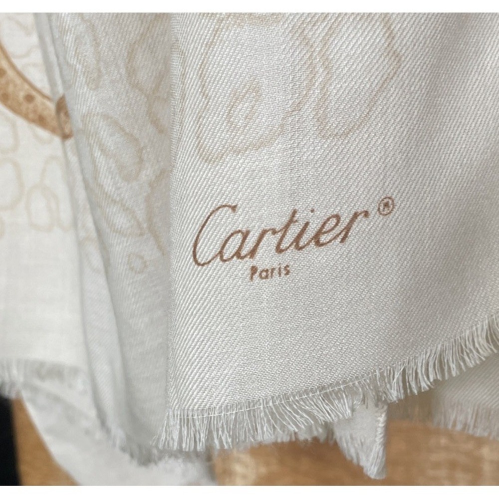 Vintage Cartier Scarf Shawl RARE Cashmere & Silk, Panther Motif, Mint Cond - Picture 7 of 12